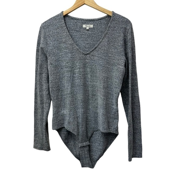 Madewell Gray Long-Sleeve V-Neck Full-Coverage Bodysuit, XL - Picture 2 of 14